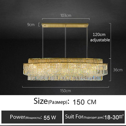 Isabelle Crystal Rectangle Pendant Light Luxury Gold Ceiling Lamp