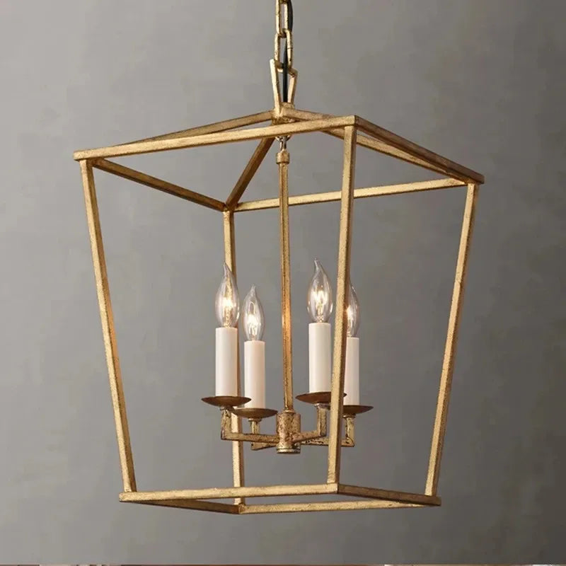 Suspension Cage Vintage Dorée pour Salle à Manger et Salons