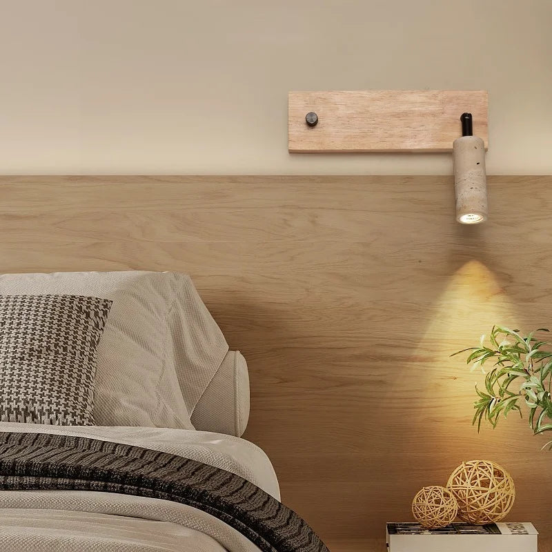 Applique murale Lucie en pierre de travertin avec base en bois