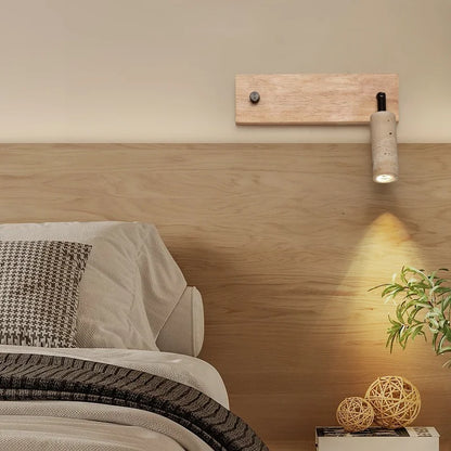 Applique murale Lucie en pierre de travertin avec base en bois