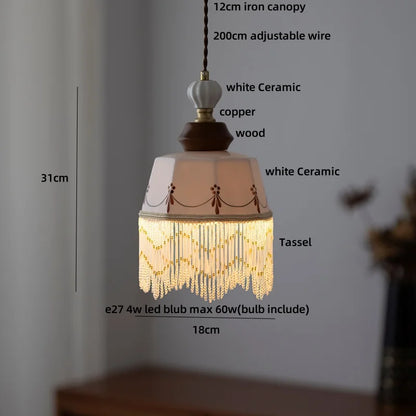 Suspension LED en céramique Fleur Rose Élise, en bois nordique