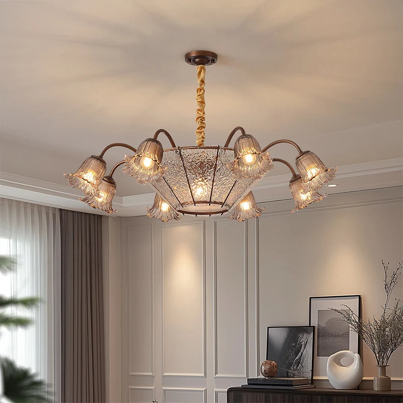 Lustre suspendu LED en verre floral vintage