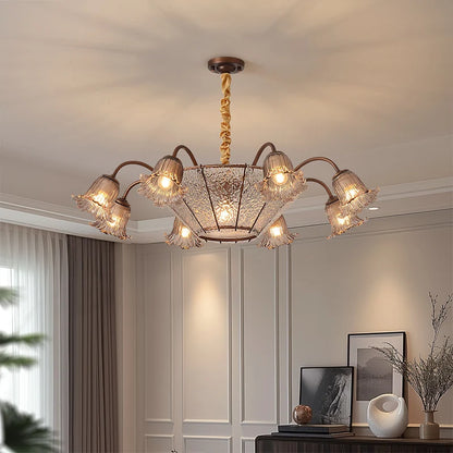 Lustre suspendu LED en verre floral vintage