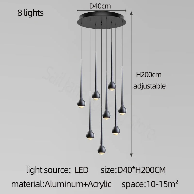 Amélie Modern Water Drop Staircase Crystal Pendant Lamp Luxury Bar Restaurant