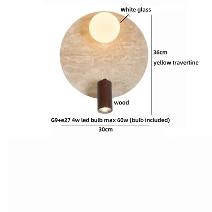 Applique murale LED Sophie en travertin jaune et bois Wabi Sabi