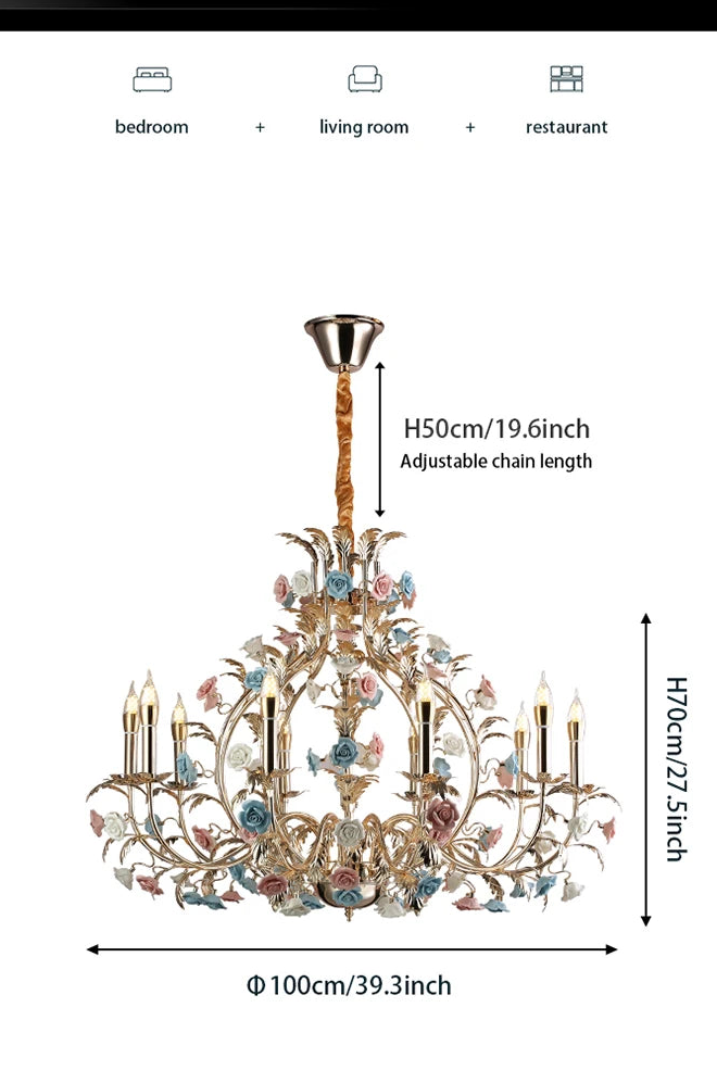 Lustre LED Camille en céramique florale européenne Rose Art déco moderne