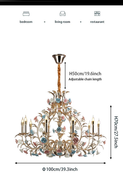 Lustre LED Camille en céramique florale européenne Rose Art déco moderne