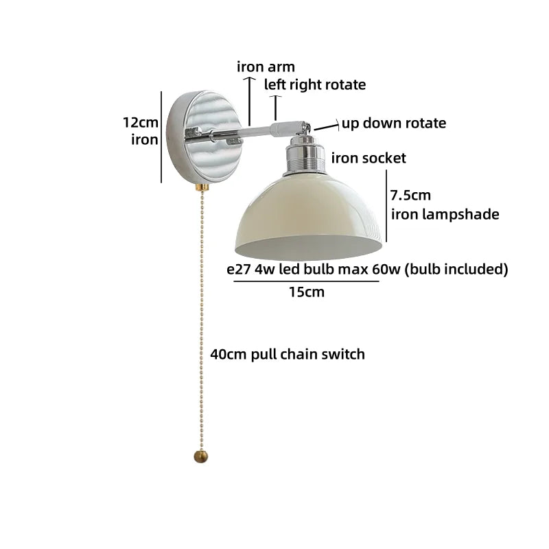 Clara Vintage Industrial Iron LED Wall Lamp Pull Chain