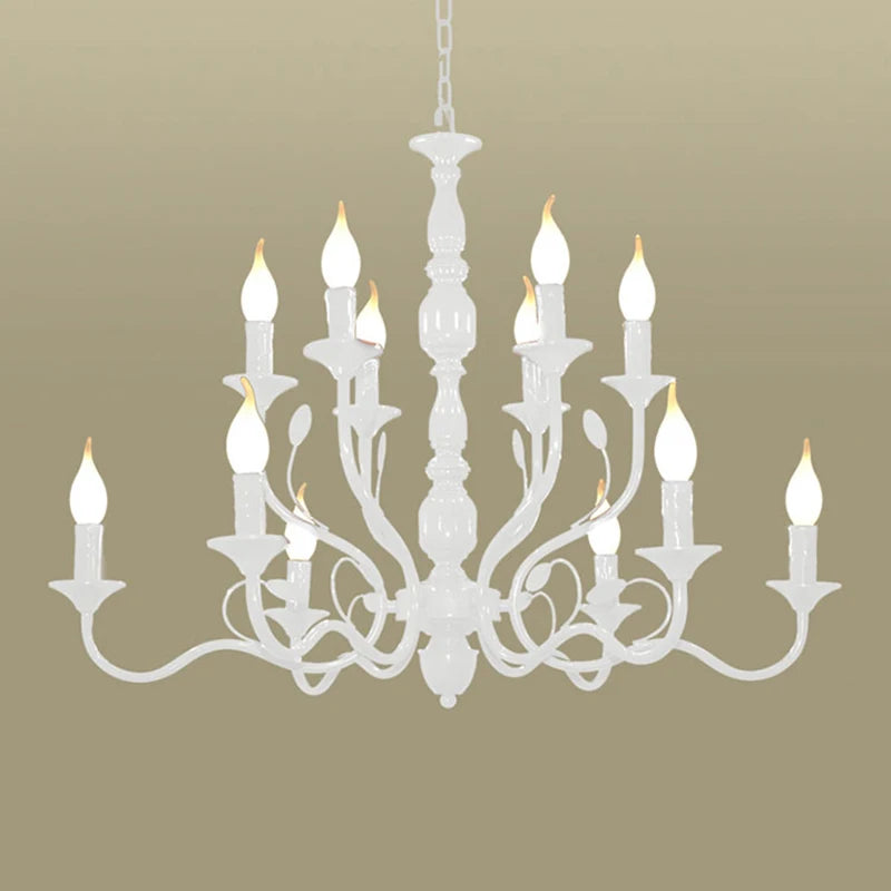 Lustre rustique de luxe en fer forgé avec lumières LED bougies bleues pour salon