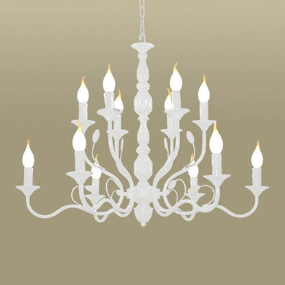Lustre rustique de luxe en fer forgé avec lumières LED bougies bleues pour salon