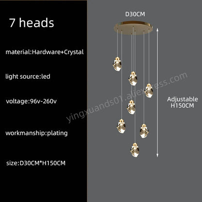 Lustre d'escalier en cristal Lucienne Nordic pour intérieurs de loft et de villa