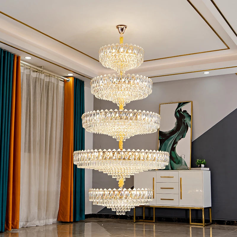 Grand lustre en cristal de luxe français Camille, LED dorées, éclairage pour grand hall