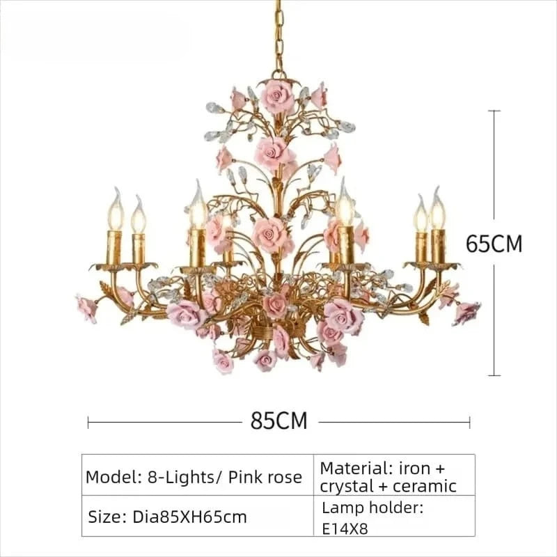 Suspension Chloé Fleur en céramique or rose à 5 lumières