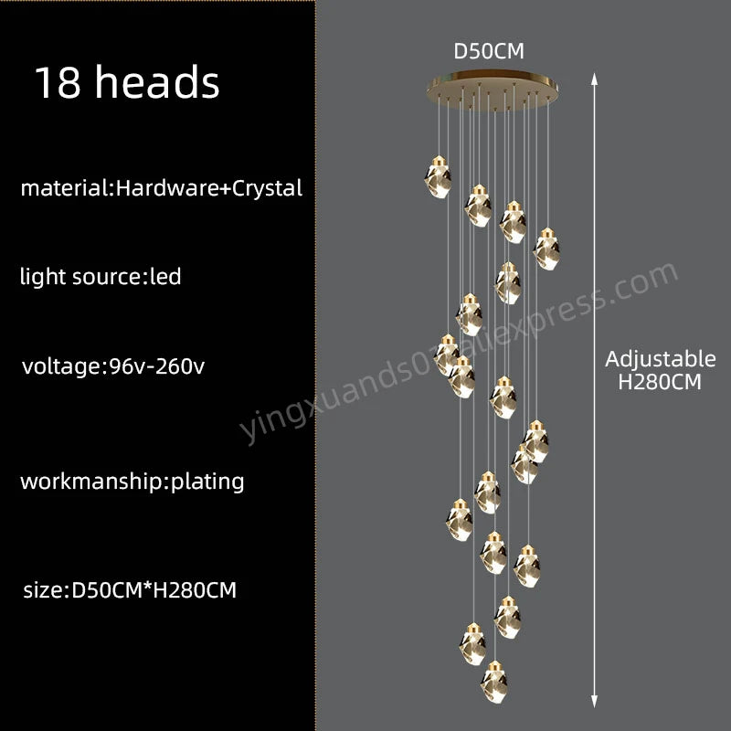 Lustre d'escalier en cristal Lucienne Nordic pour intérieurs de loft et de villa