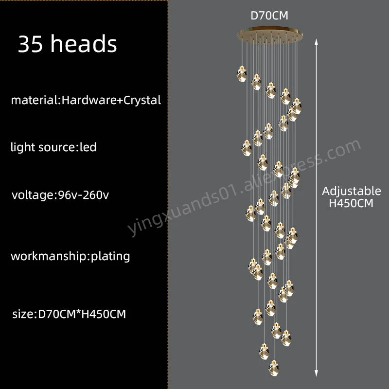 Lustre d'escalier en cristal Lucienne Nordic pour intérieurs de loft et de villa