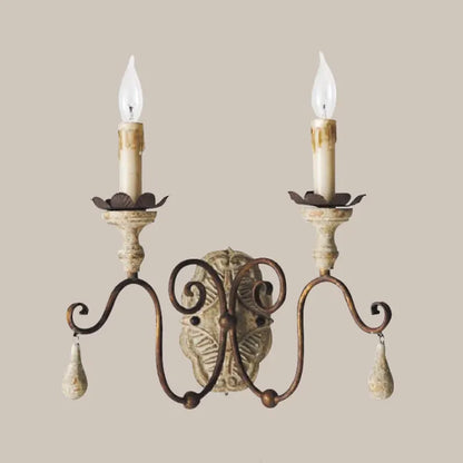 Sophie French Rural Wood Carved Wall Lamp E14 Vintage Sconce Light