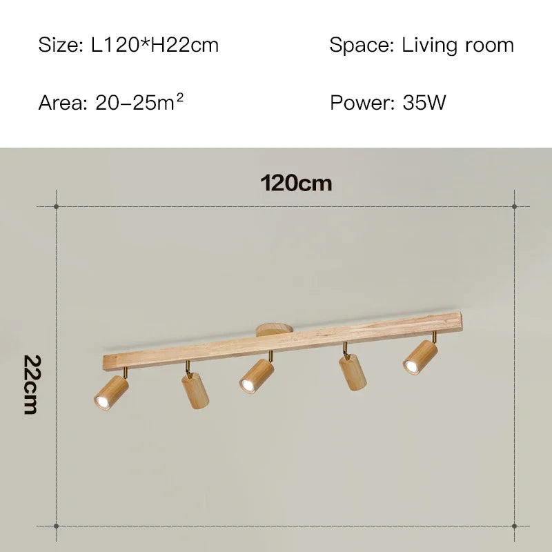 Élise Japanese Modern Wooden LED Ceiling Track Spotlight Chandelier