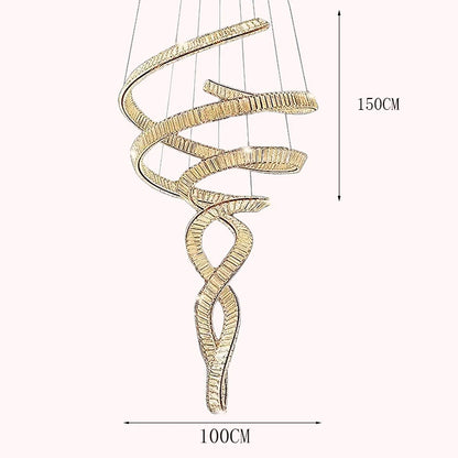 Lustre d'escalier Elara moderne en cristal avec LED, télécommande/contrôle tactile