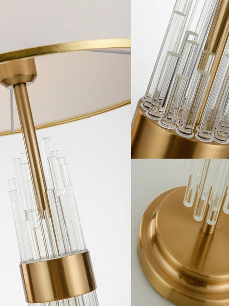 Lampe de table Juliette en verre de cristal, douille E27, abat-jour en tissu blanc, LED