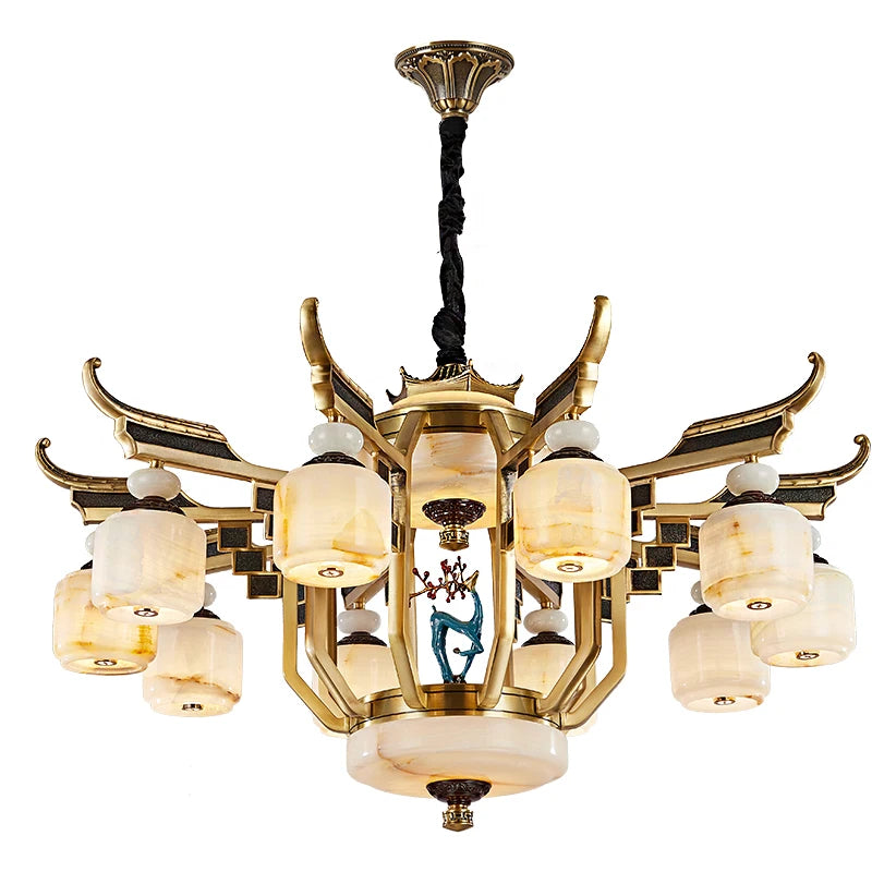 Lustre en cuivre et marbre, 20+ lumières, télécommande