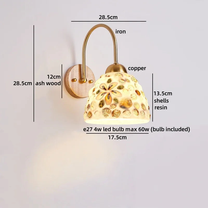 Amélie Nordic Glass Wood LED Wall Lamp Antique Brass