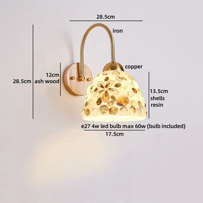 Amélie Nordic Glass Wood LED Wall Lamp Antique Brass