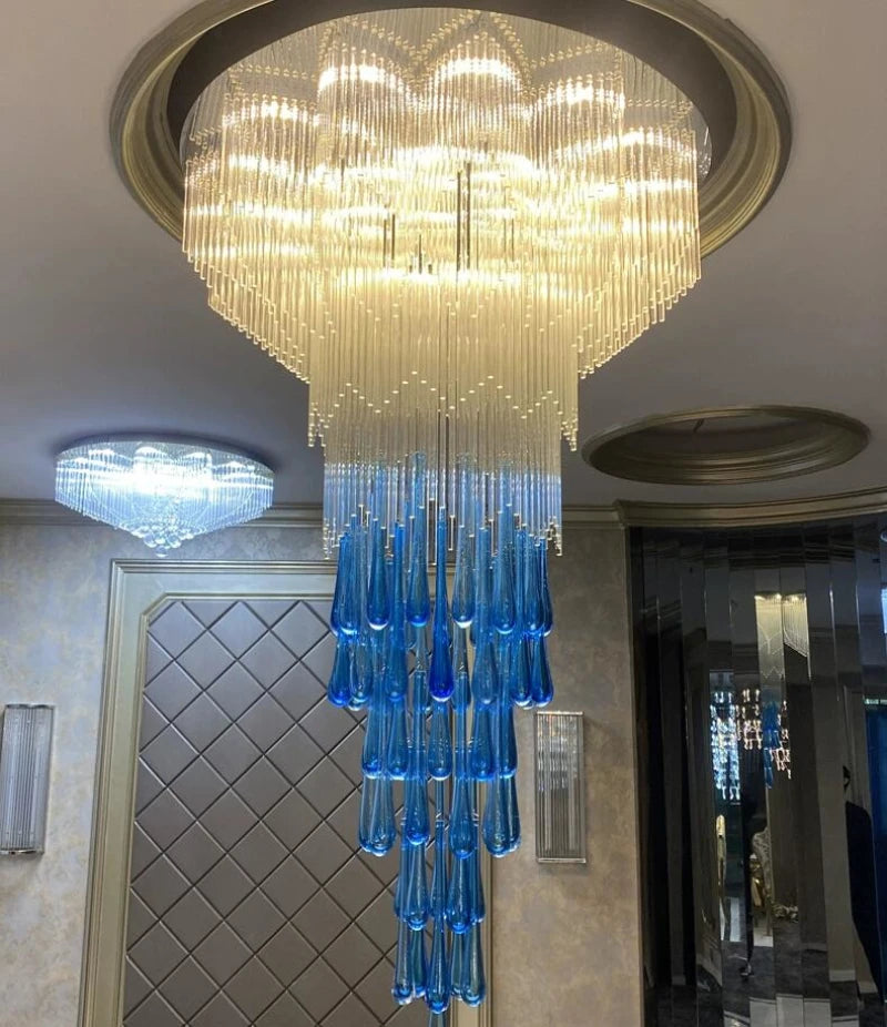Lustre Camille Spiral Cristal Lumière d'escalier Villa de luxe