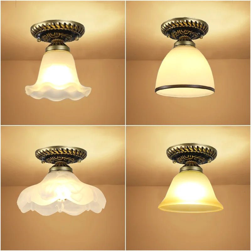 Plafonnier en verre rétro Camille ivoire E27 Lampe de couloir