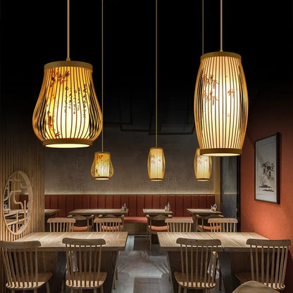 Suspension Élysée Bambou Zen Lanterne E27 Style Chinois Lumière Tressée