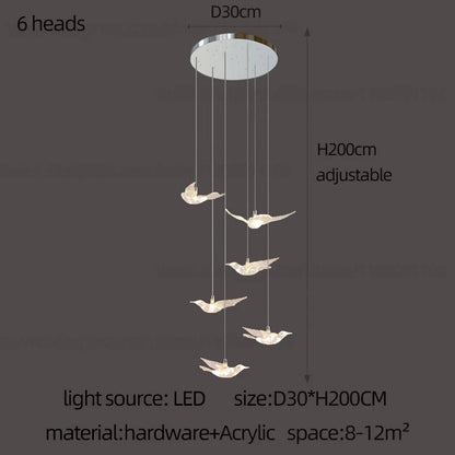 Lustre suspension d'escalier LED Delphine Swallow Bird