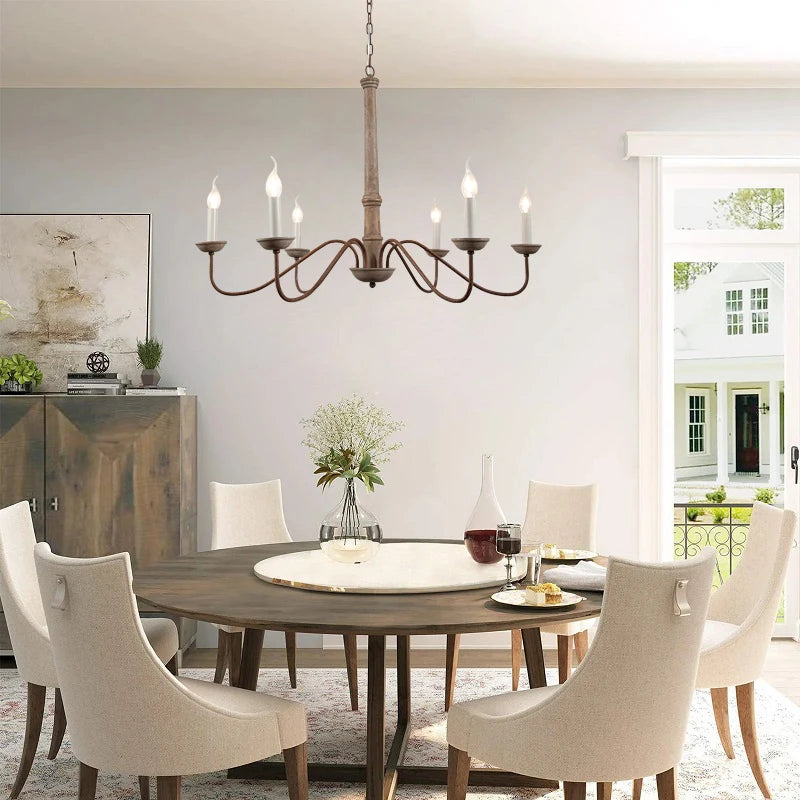 Lustre rustique en bois massif Amélie pour salles à manger et salons