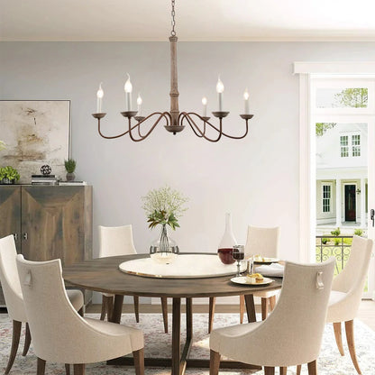 Lustre rustique en bois massif Amélie pour salles à manger et salons