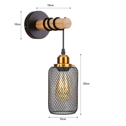 Élise Retro Wood Industrial Wall Light E27 LED Loft Sconce Lamp