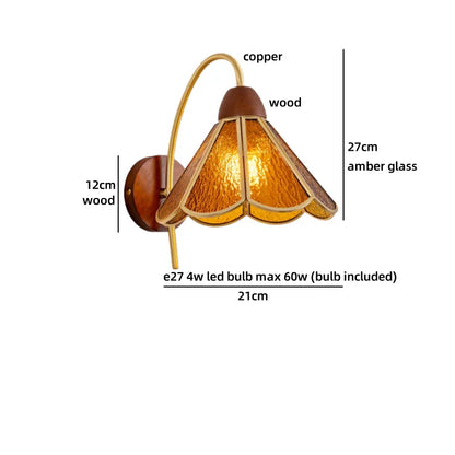 Amélie Nordic Glass Wood LED Wall Lamp Antique Brass