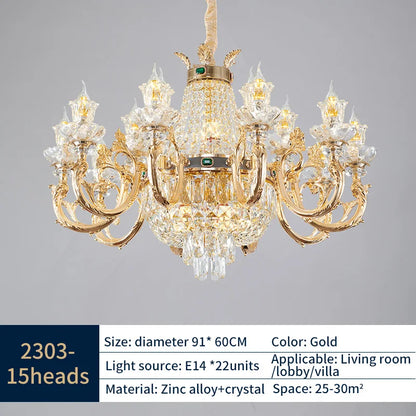 Lustre Bougie Cristal Doré pour Villa Duplex et Hall d'Hôtel