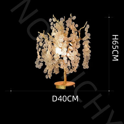 Lampadaire LED doré Aurélien en forme de branche d'arbre en cristal