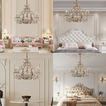 Lustre LED Camille en céramique florale européenne Rose Art déco moderne