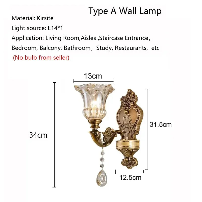 Applique murale Élise en verre de cristal rétro E14 de style européen