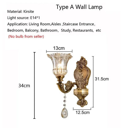 Applique murale Élise en verre de cristal rétro E14 de style européen