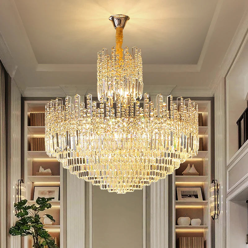 Lustre creux en cristal pour éclairage de hall en duplex et d'escalier