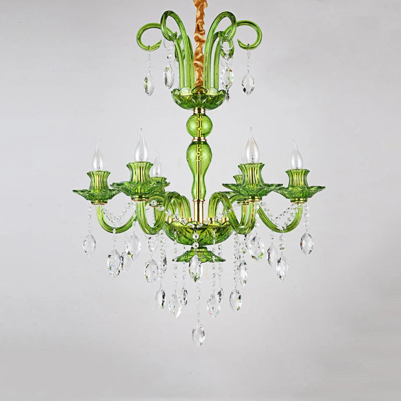 Lustre moderne de luxe en cristal vert, design feuille de lotus ondulée, suspension LED pour chambre, hall d'hôtel, couloir et restaurant