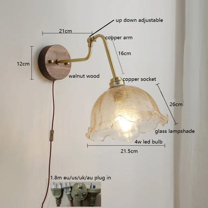 Camille Adjustable Fabric Wall Lamp with Copper Arm