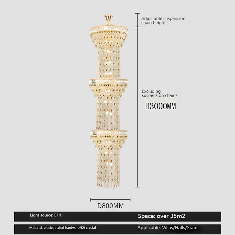 Long Lustre en Cristal Spirale Creux pour Escalier et Salon