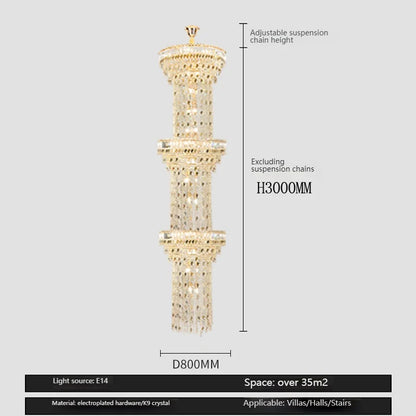 Long Lustre en Cristal Spirale Creux pour Escalier et Salon