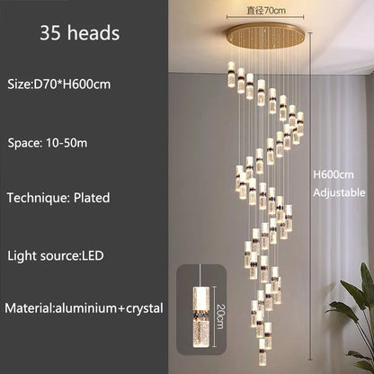 Isabelle Luxury Long Crystal LED Pendant Chandelier
