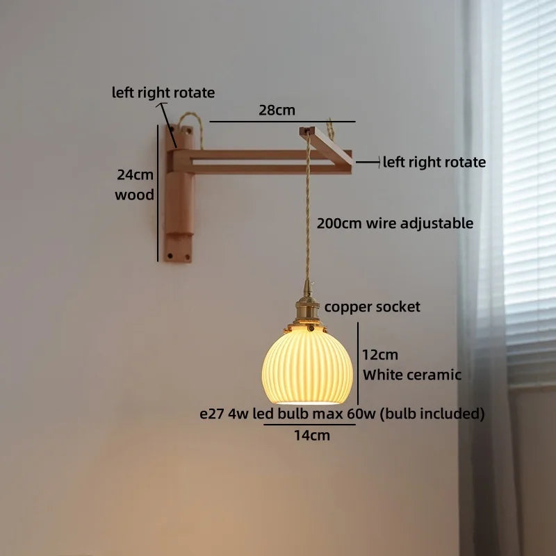Applique murale Élise en céramique et bois pour chambre et salle de bain