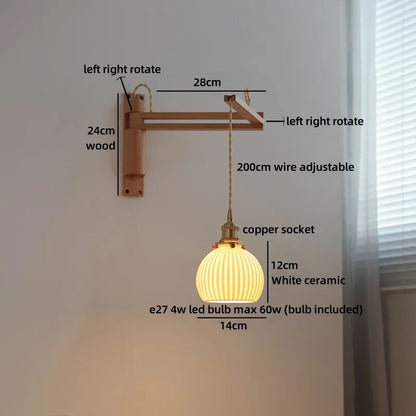 Applique murale Élise en céramique et bois pour chambre et salle de bain