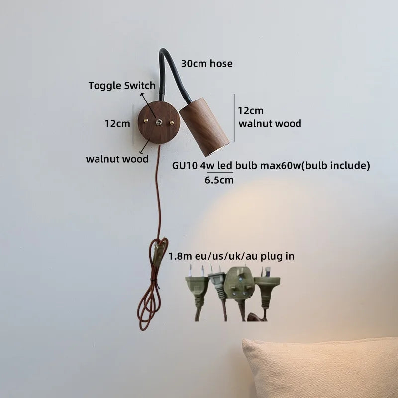 Élodie Walnut Wood LED Wall Lamp 30cm