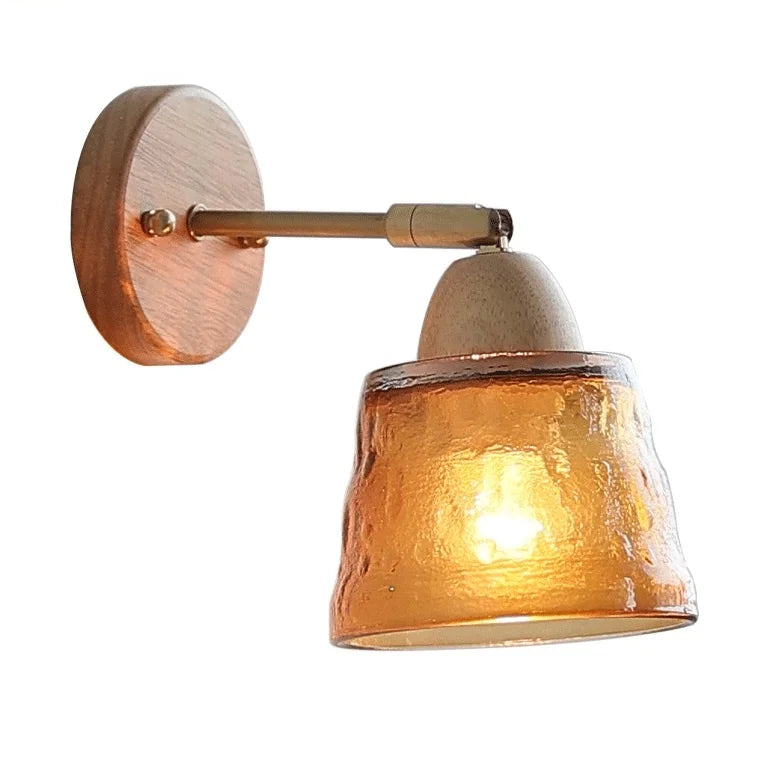Lucienne Amber Glass Wood Wall Light
