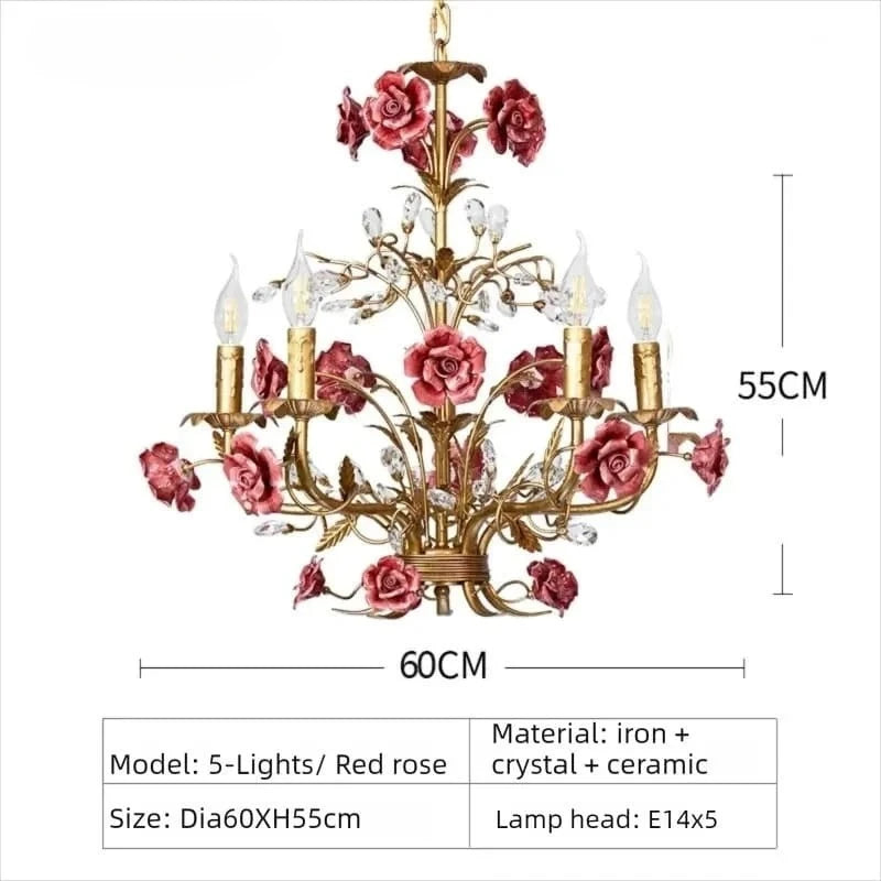 Suspension Chloé Fleur en céramique or rose à 5 lumières
